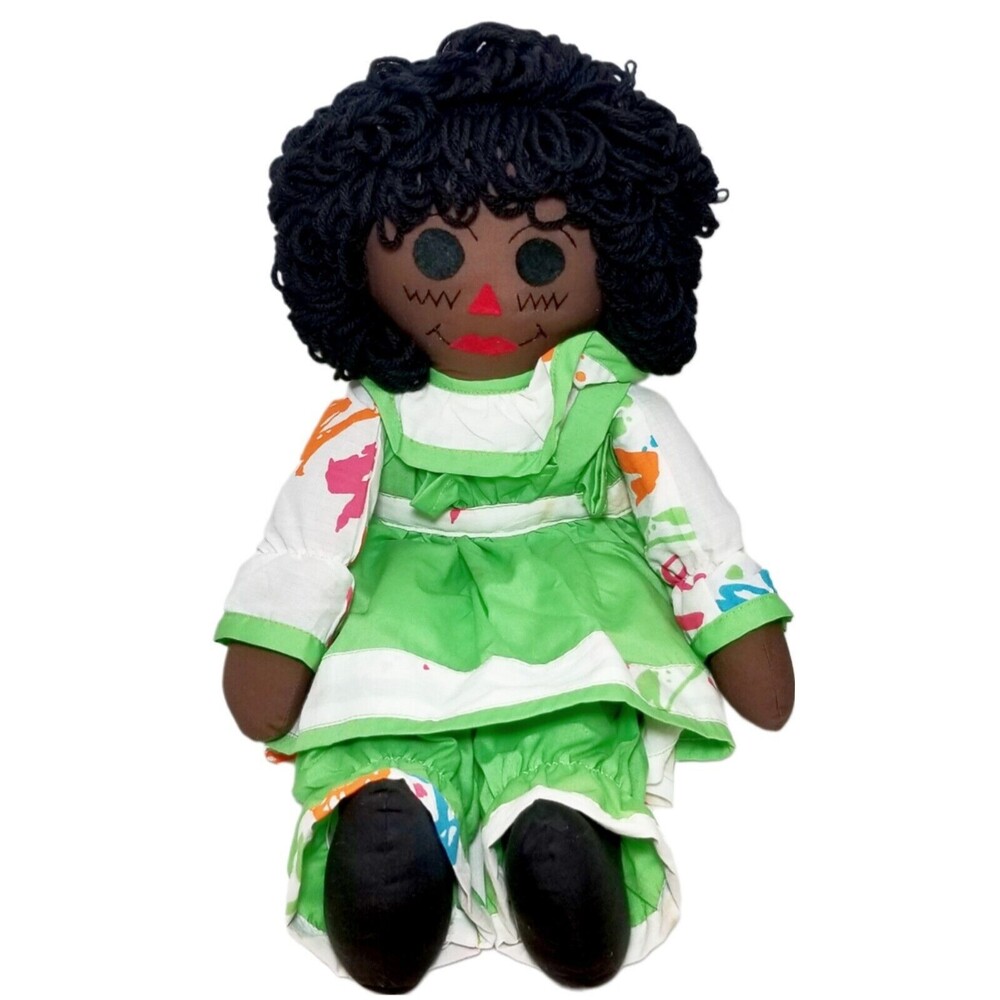 AA Raggedy Anne Rag Doll Handmade Virgin Islands Curly Hair Green Dress 18"